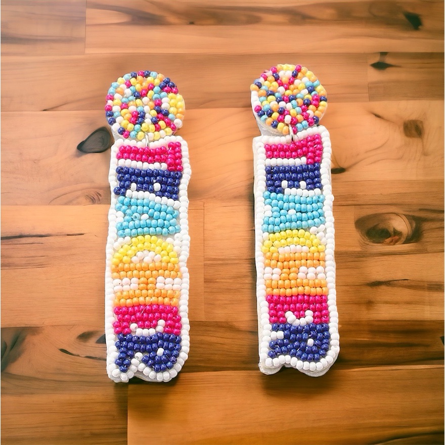 New Rainbow Beaded Teacher Earrings